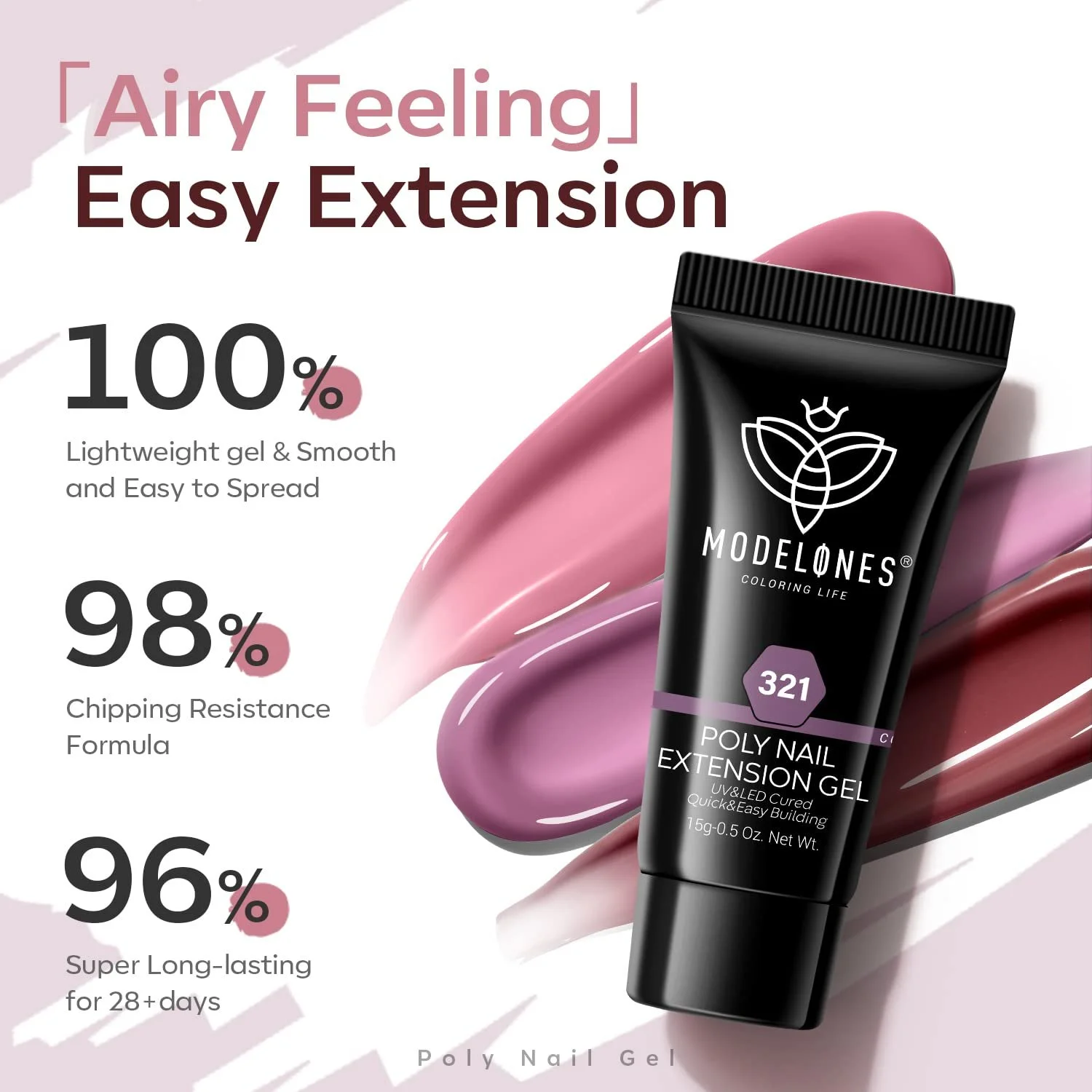 Полигель Modelones Набор 6 цветов Натуральный розовый фиолетовый, фото №6