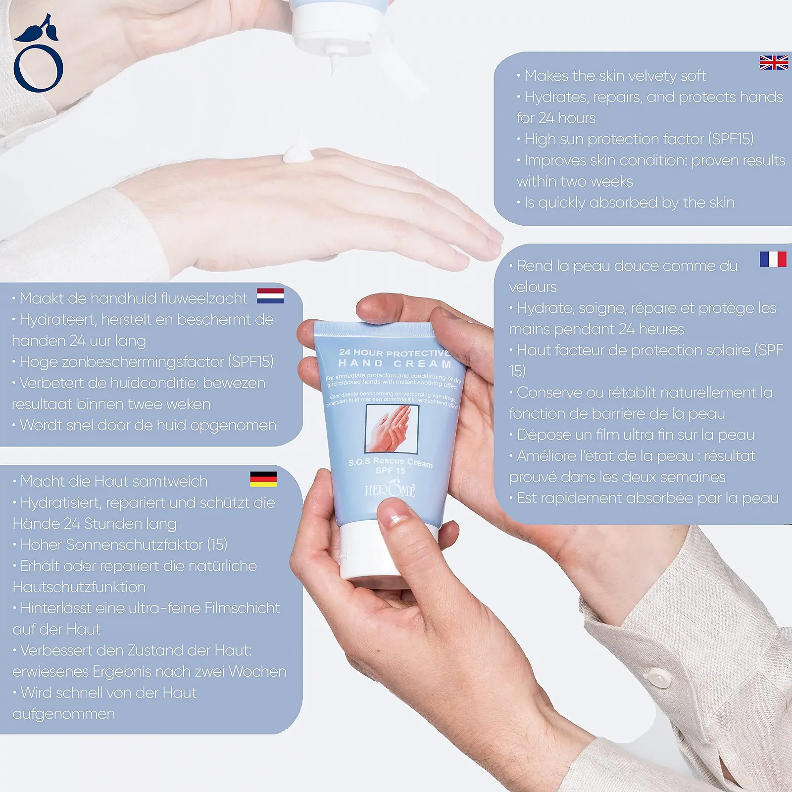 Крем для рук Herome 24H Protective (Hand Cream) - захищає (SPF 15) та живить дуже сухі та потріскані руки на 24 години - 2 x 80 мл, фото №6