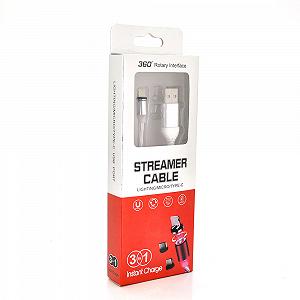 Магнитный кабель светящийся USB 2.0/Lighting, 1m 2А Silver OEM - Фото 1