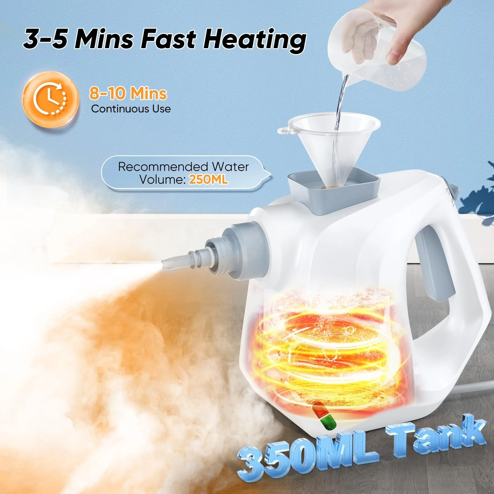 Пароочисник MINENICE, 1000 Вт, ручний пристрій для підлоги, тиск пари 3,2 бар, з 11 аксесуарами, фото №3 Пароочисник MINENICE, 1000 Вт, ручний пристрій для підлоги, тиск пари 3,2 бар, з 11 аксесуарами, фото №3