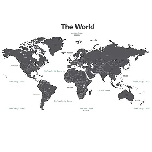 Наклейка на стіну DECOWALL Modern Grey World Map DL3-1609G 164 x 90 см сіра - Фото 1