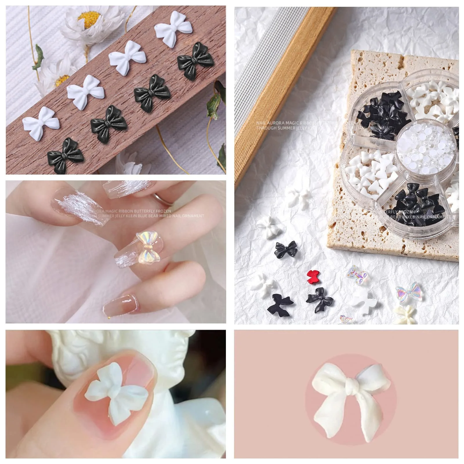 3D Декор для нігтів, 7 відділень, бантик, ведмедик, метелик, кришталеві стрази, фото №5