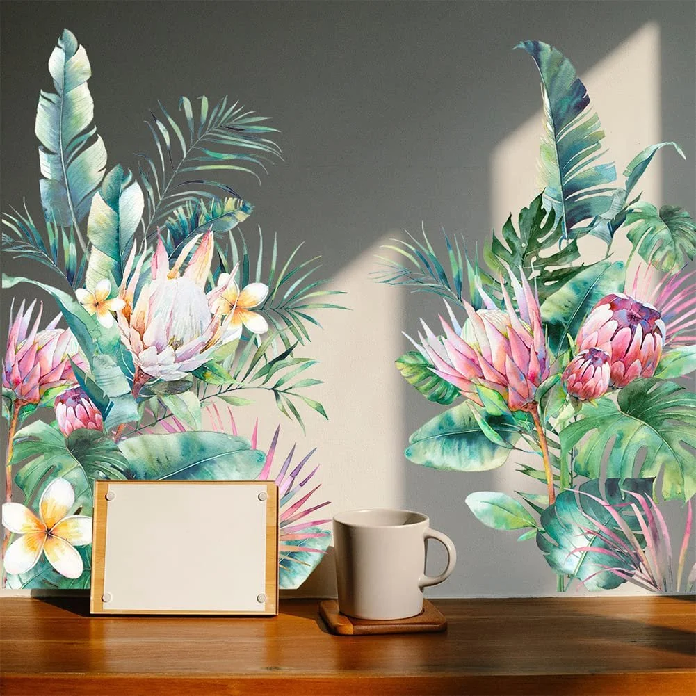 Наклейки на стіну Тропічне листя та квіти Набір із 2 шт. 30x90 см, фото №6
