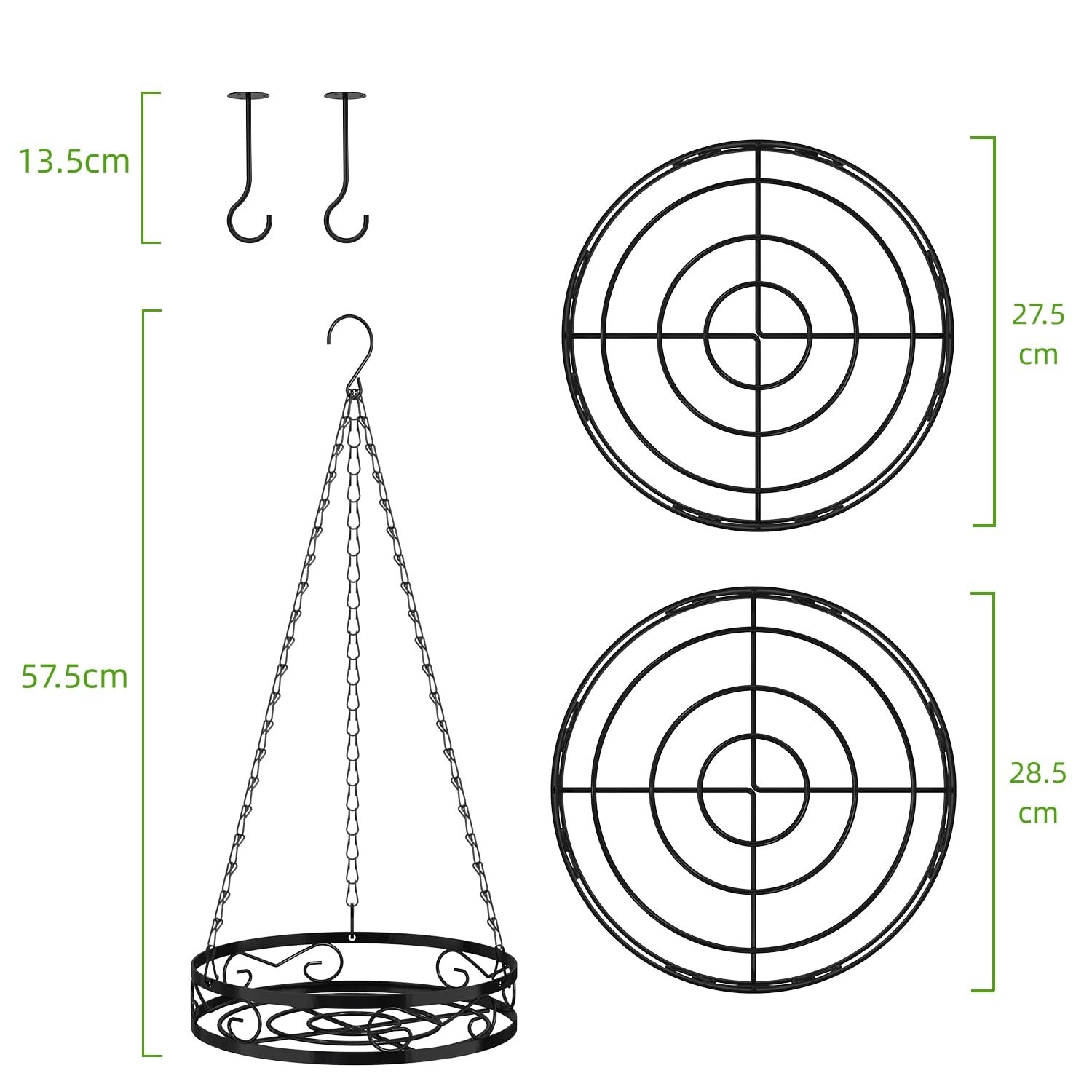Підвісне металеве кашпо Bomclap набір із 2 шт. з гачками та ланцюжком Чорний, фото №4 Підвісне металеве кашпо Bomclap набір із 2 шт. з гачками та ланцюжком Чорний, фото №4