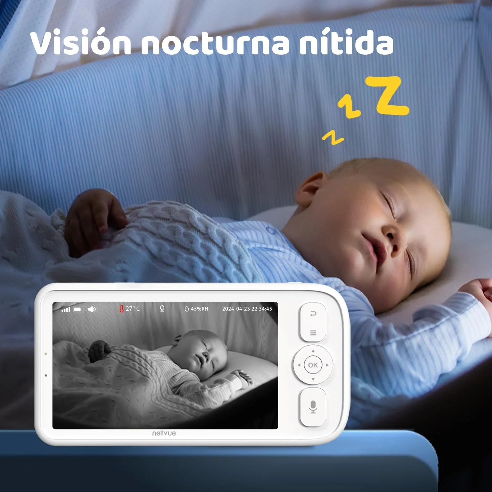Відеоняня NETVUE 5" 1080P 5000 mAh з тримачем 4-в-1 та нічним баченням, фото №6 Відеоняня NETVUE 5" 1080P 5000 mAh з тримачем 4-в-1 та нічним баченням, фото №6