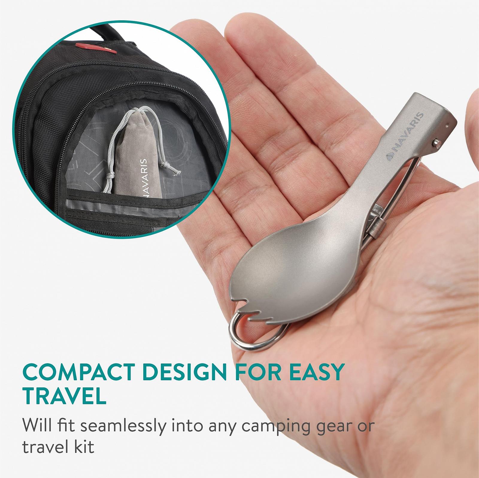 Спорк Navaris Foldable Titan Набор из 2 - Титан ультралегкий и прочный, фото №2