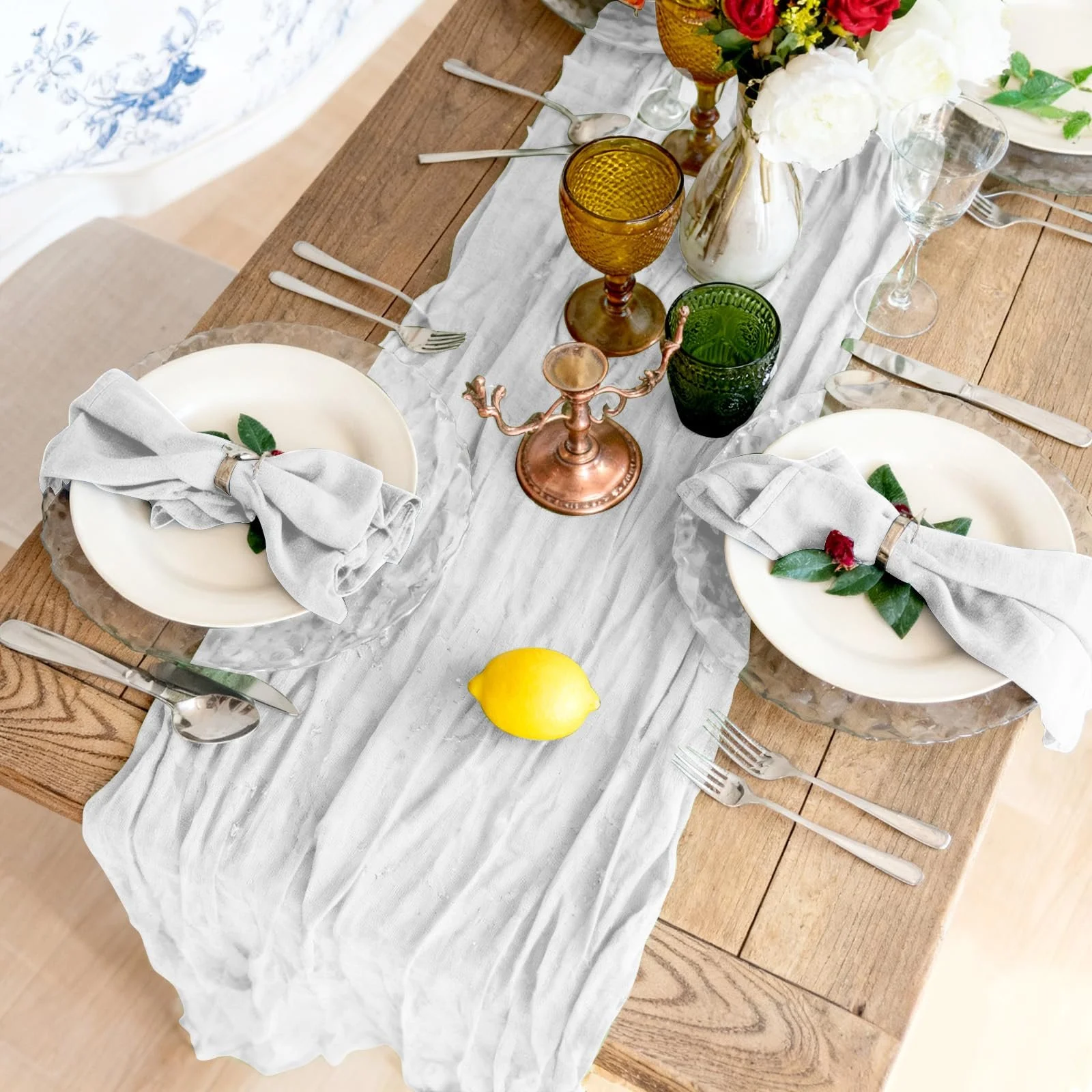 Ранер для столу Boho Gauze Cheesecloth 90 x 300 см White (комплект 2 шт.), фото №4 Ранер для столу Boho Gauze Cheesecloth 90 x 300 см White (комплект 2 шт.), фото №4