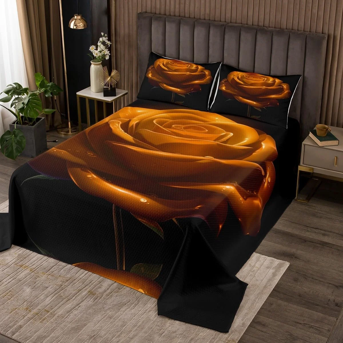 Покривало Loussiesd Квітковий Роза 220 x 240 см Помаранчевий Чорний, фото №1