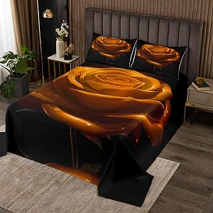 Покривало Loussiesd Квітковий Роза 220 x 240 см Помаранчевий Чорний - Фото 1