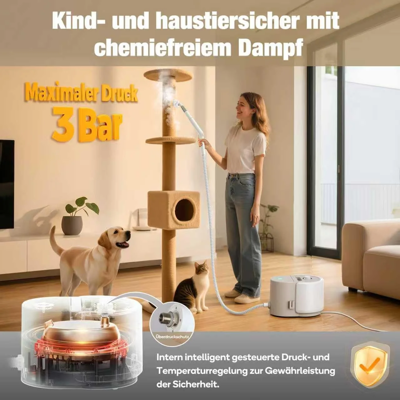 Пароочисник Newbealer 2-в-1 1500 Вт 5 бар 1.5 л Золотистий, фото №7