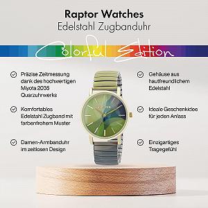 Жіночий годинник Кварцовий Аналоговий Raptor Colourful Edition Діаметр 36 мм, Зелений, Різнокольоровий принт synthetic.ua - Фото 1