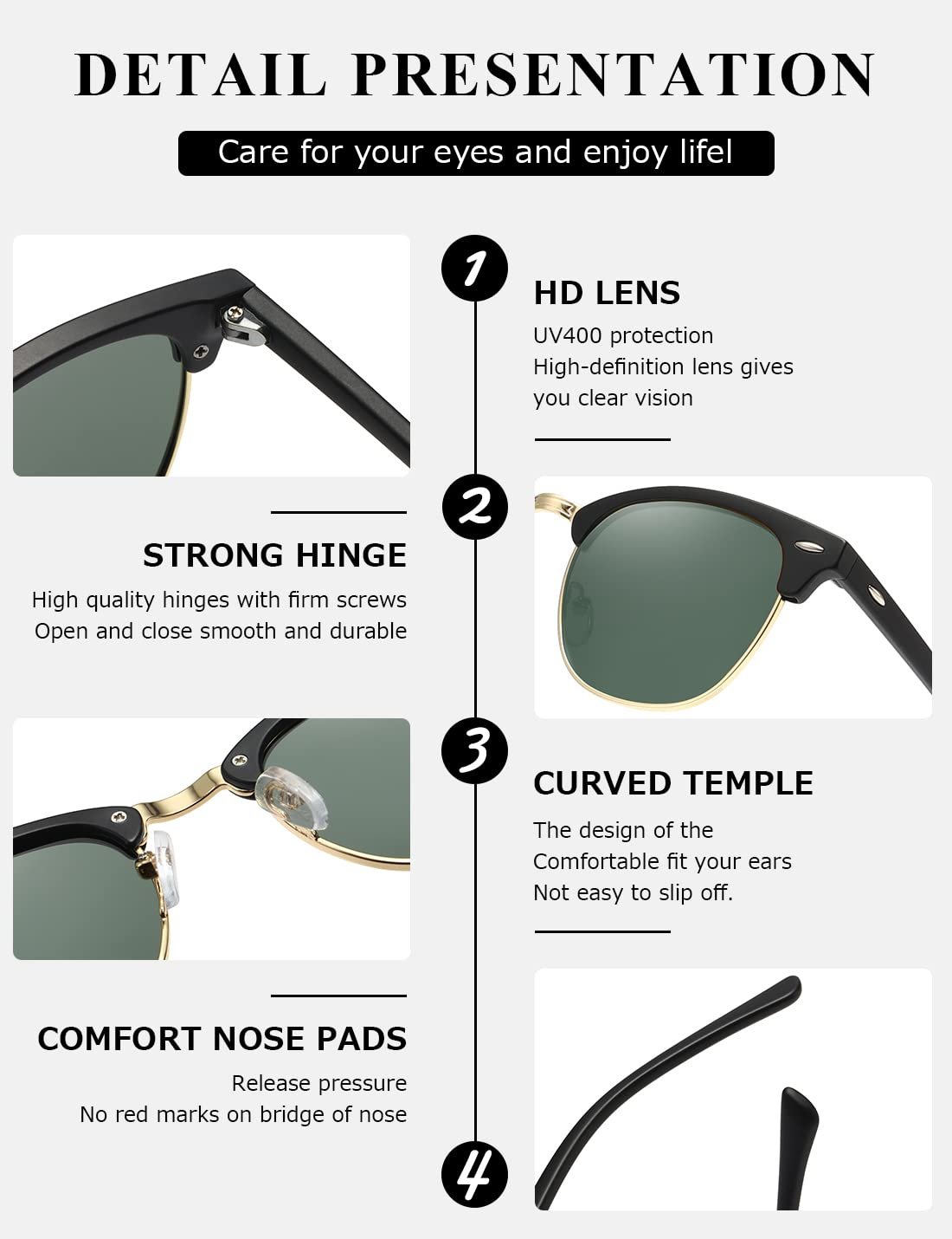 Поляризовані сонцезахисні окуляри Kimorn AE0550 Унісекс, Ретро напівбезобідкова оправа, Класичні окуляри, фото №7