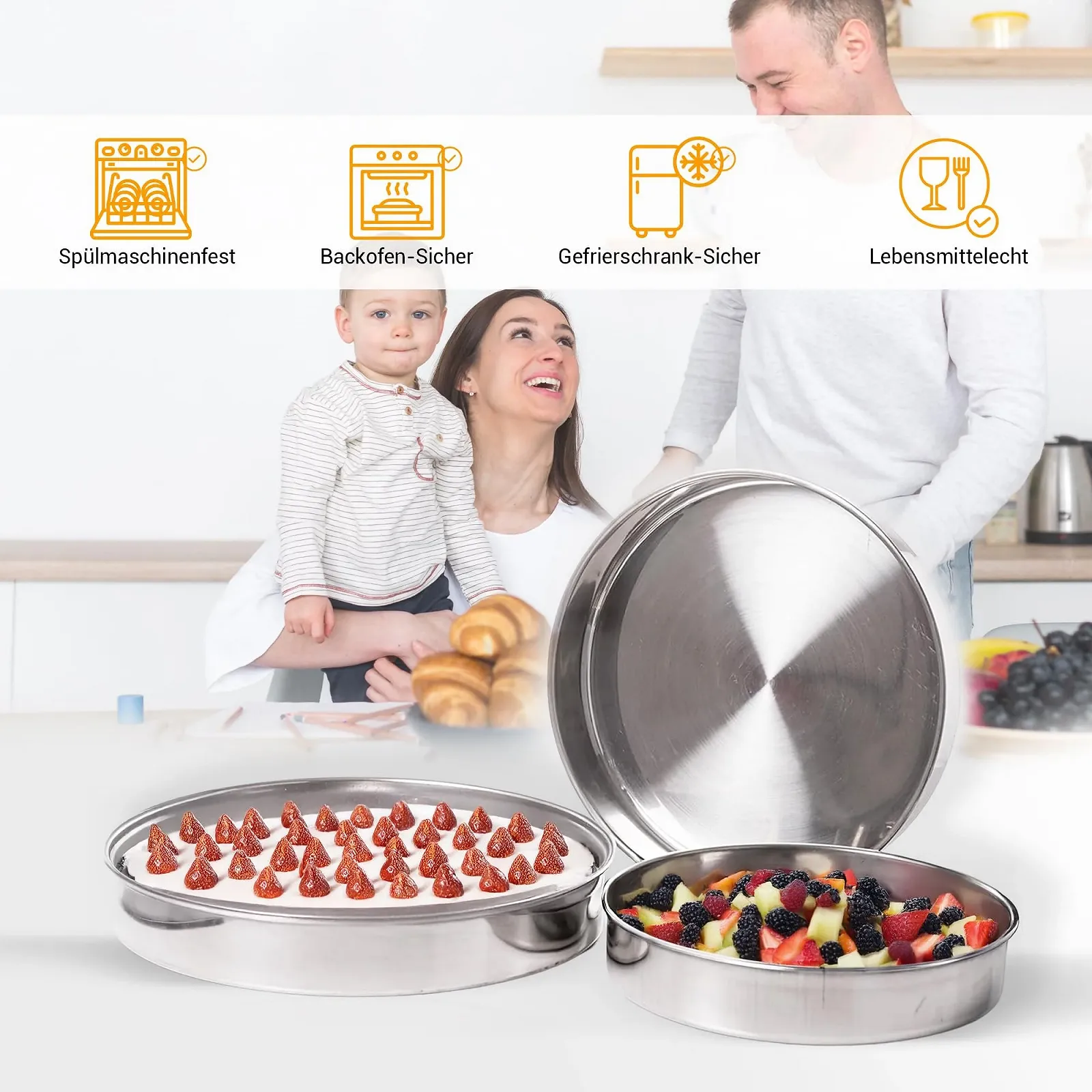 Набор форм для запекания hausleben 3 шт. нержавеющая сталь круглые универсальные, фото №3
