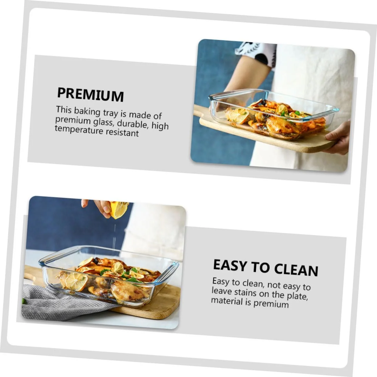 Набор стеклянных форм для запекания Amosfun 2 шт., квадратные, для пиццы и риса, термостойкие, фото №7