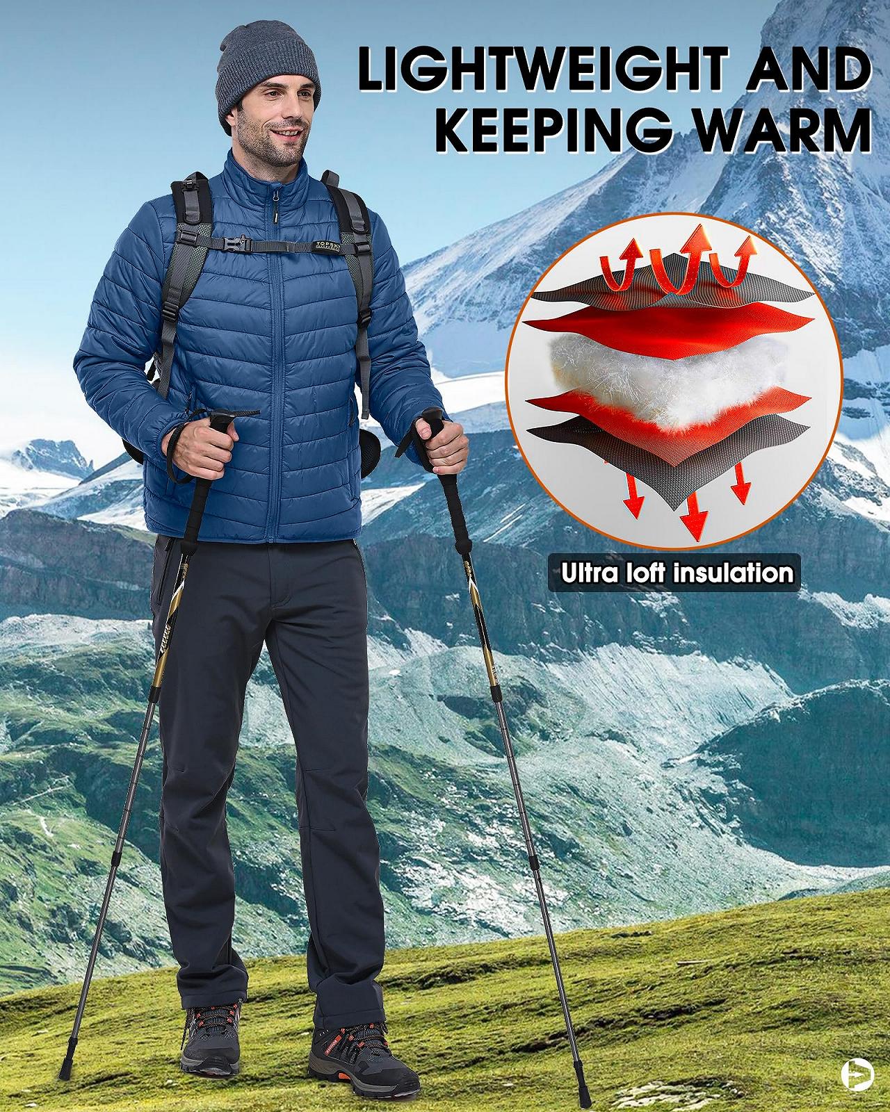 Мужская стеганая куртка Outdoor Ventures, упаковываемая легкая теплая переходная куртка, мужская водонепроницаемая куртка-пуховик с 3 карманами для активного отдыха и повседневной носки, фото №7