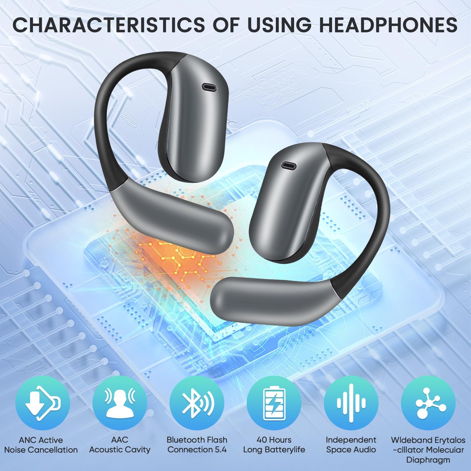 Навушники AI Перекладач з сенсорним LCD, 150+ мов, Bluetooth 5.4, реального часу, фото №4