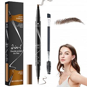 Олівець для брів 3D Водостійкий 2-в-1 Мікроблейдінг 4-розгалужений Світло-коричневий - Фото 1