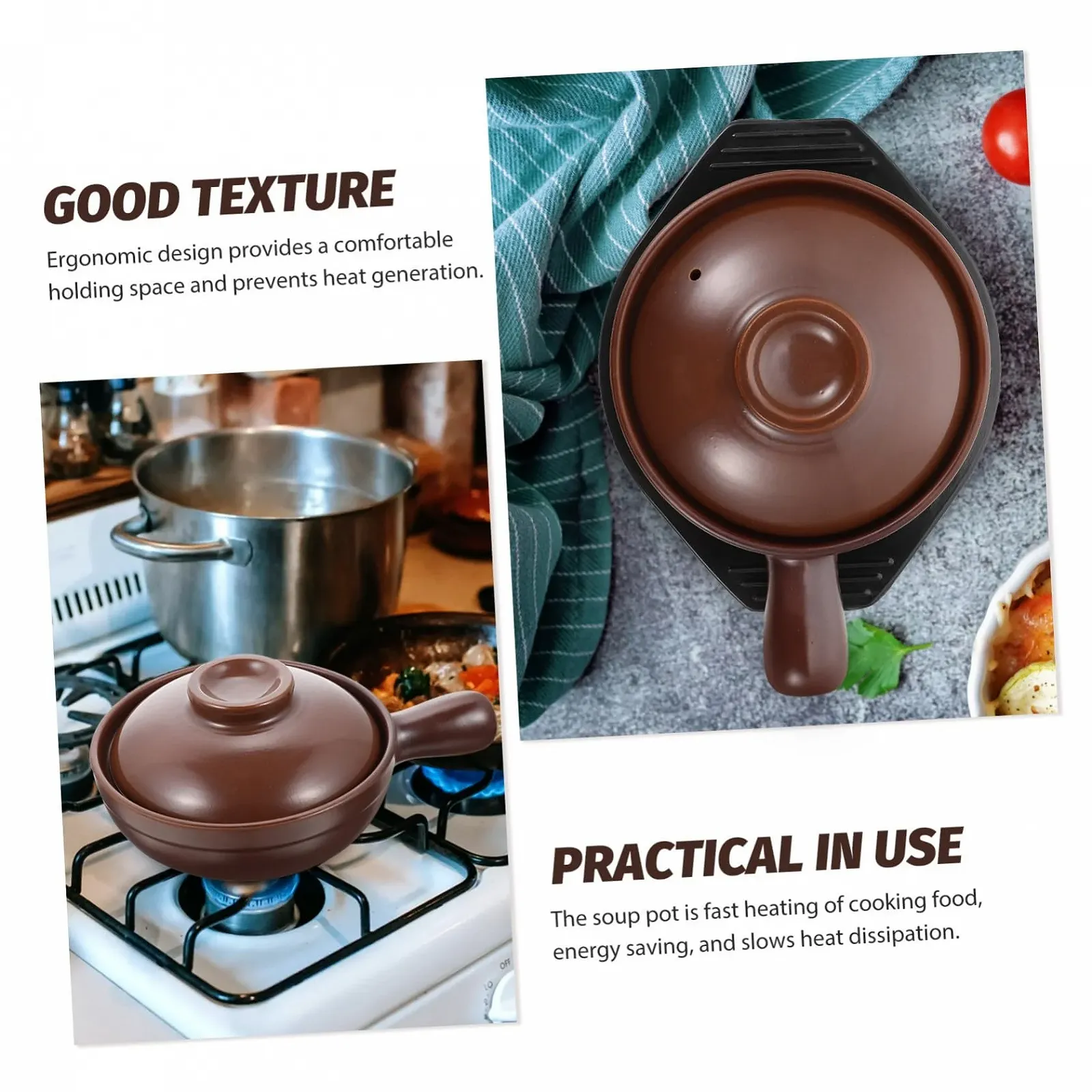 Кастрюля керамическая термостойкая с ручкой и подставкой, фото №4