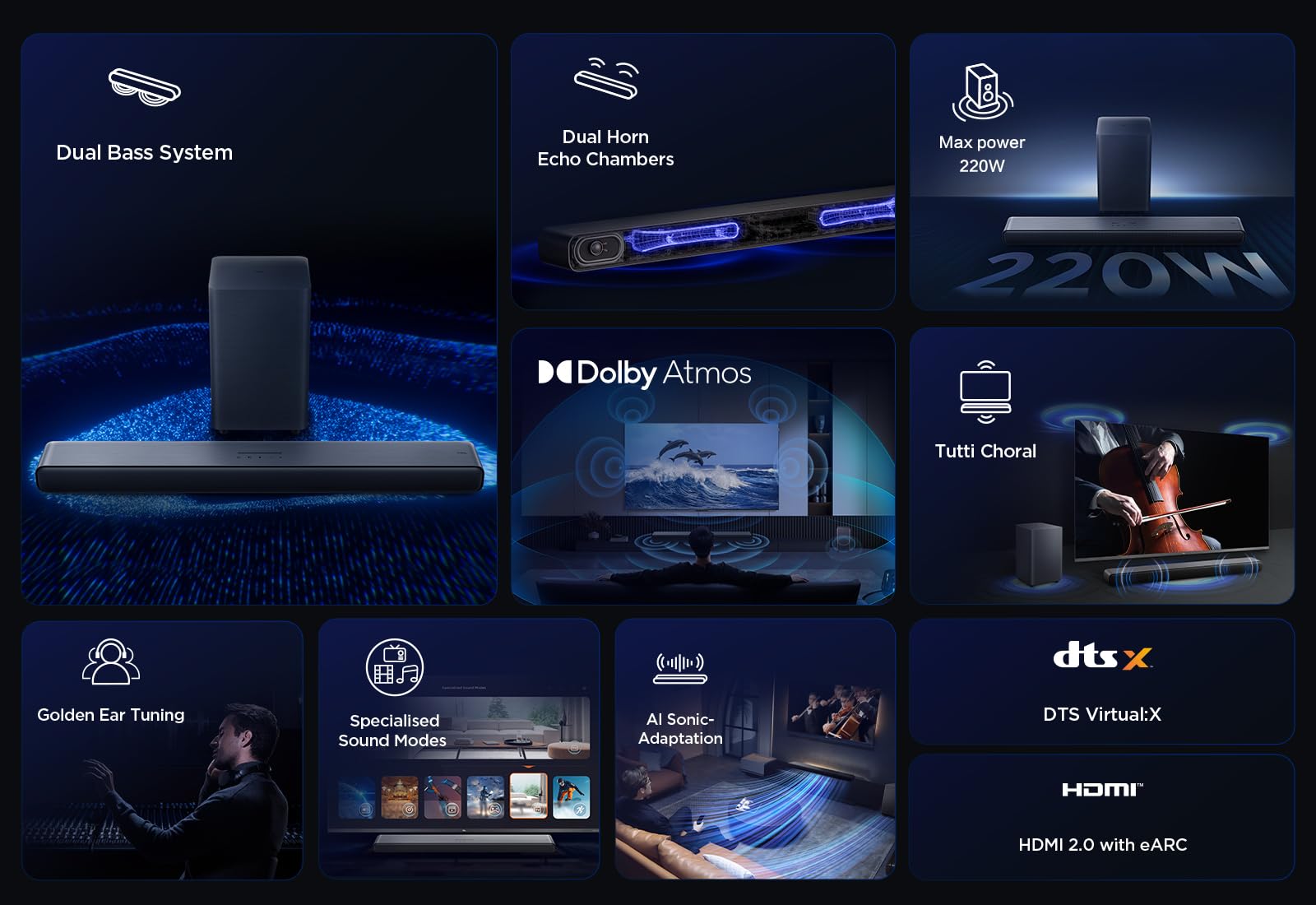 Саундбар TCL S55HE 2.1 канальный Dolby Atmos, 220 Вт Максимальная Мощность с Двойной Бас-системой, Поддержка DTS Virtual X, HDMI eARC и Bluetooth 5.3, Саундбар с Беспроводным Сабвуфером, Домашний Кинотеатр, фото №3 Саундбар TCL S55HE 2.1 канальный Dolby Atmos, 220 Вт Максимальная Мощность с Двойной Бас-системой, Поддержка DTS Virtual X, HDMI eARC и Bluetooth 5.3, Саундбар с Беспроводным Сабвуфером, Домашний Кинотеатр, фото №3