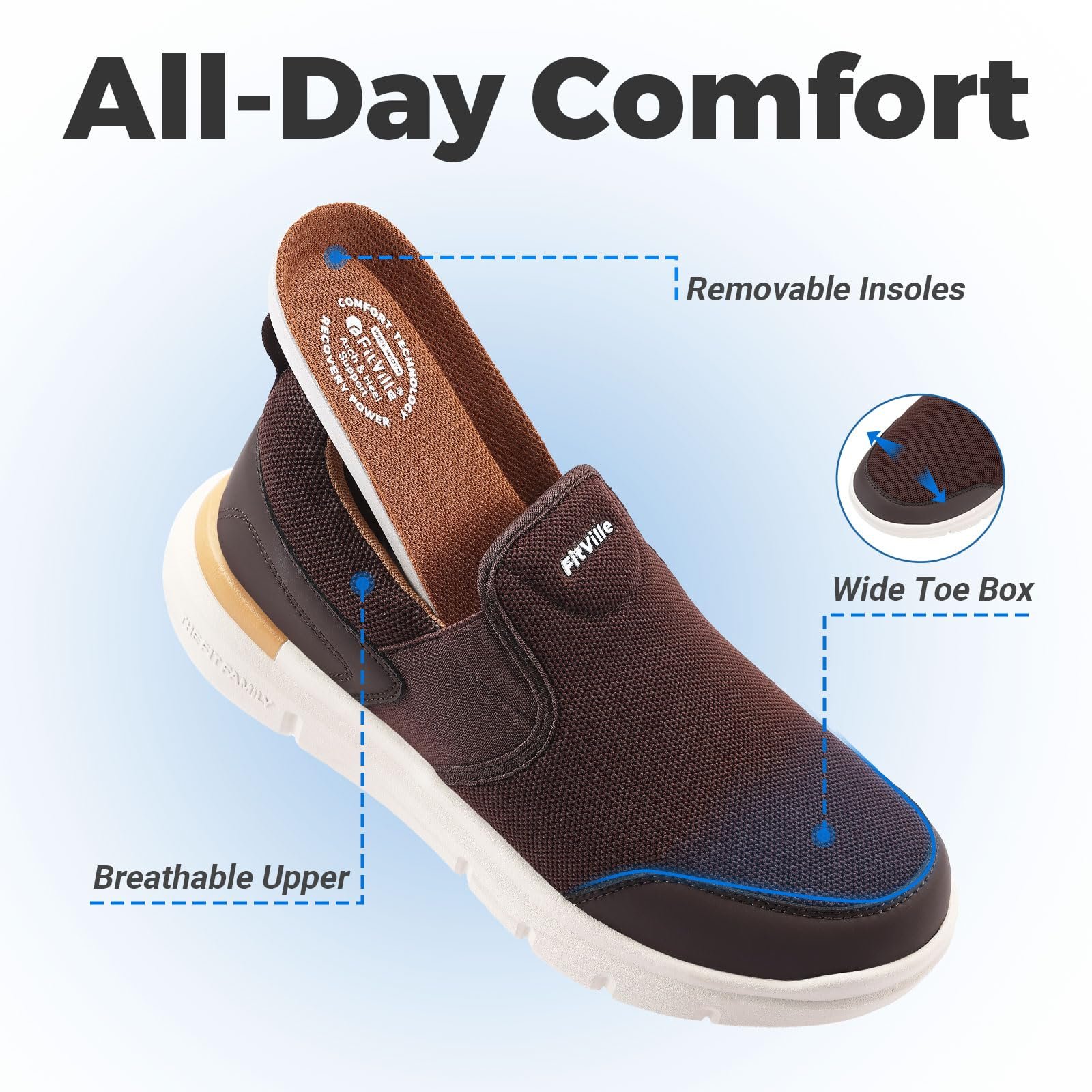 Кроссовки FitVille Без шнурков Мужские Очень широкие Нескользящие Для ходьбы Широкие Для улицы Удобные Легкие Дышащие Повседневные, фото №5