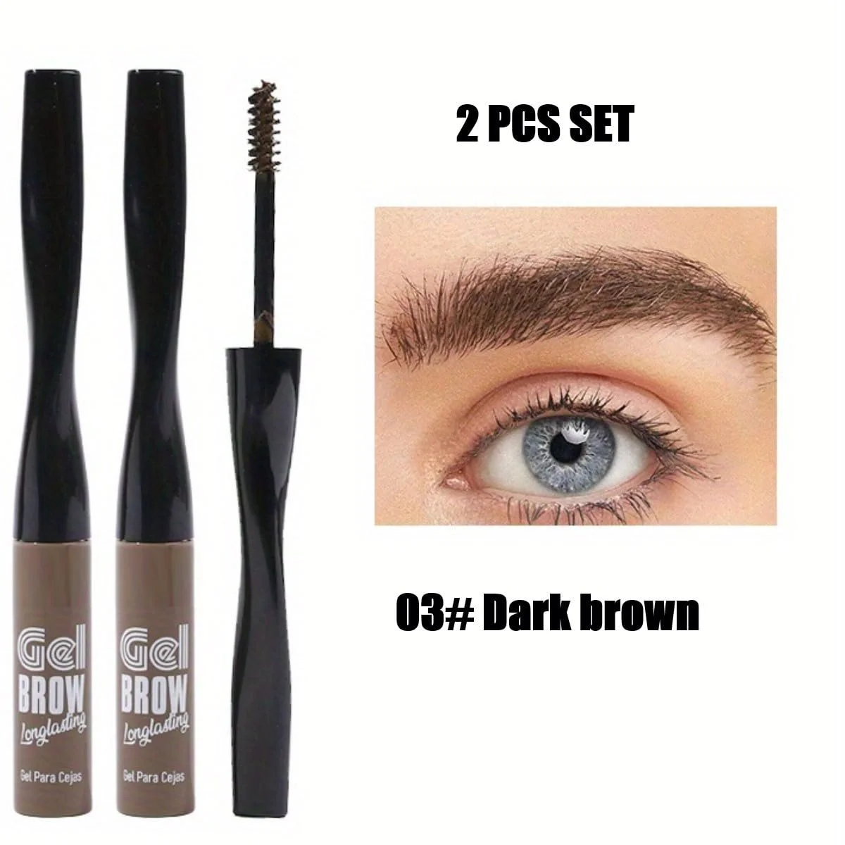 Туш для брів (2 шт.) гелева водостійка швидкосохнуча 02# Light Brown, фото №2