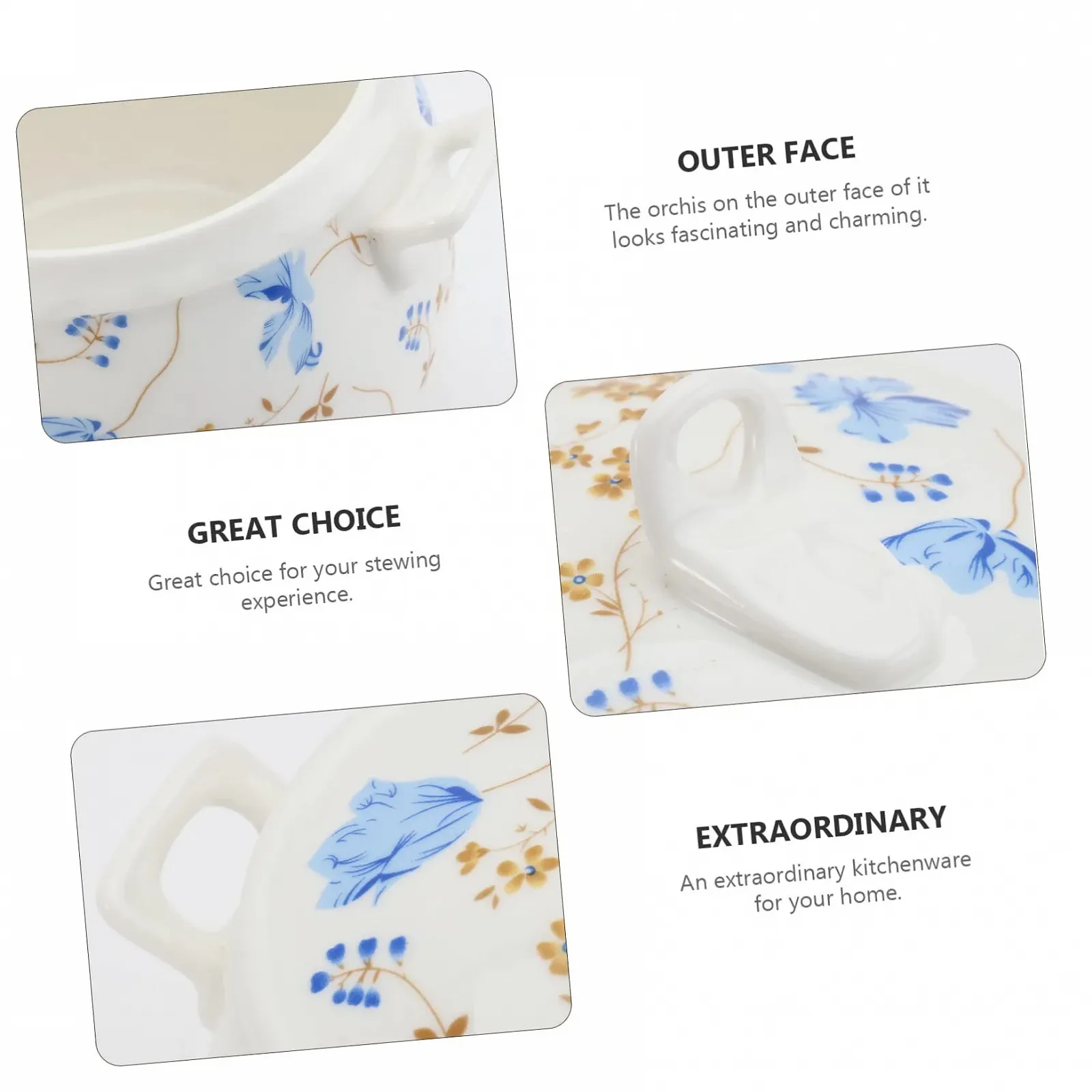 Кастрюля керамическая Mobestech с крышкой термостойкая с узором орхидеи, фото №3