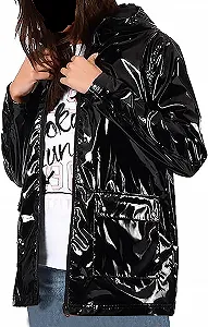 Женское Пальто AAOutfitz С капюшоном PVC Чёрный - Фото 1