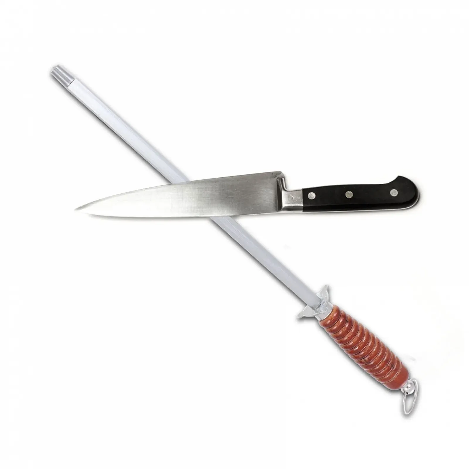 Мусат для ножів професійний ручний сталевий дерев'яна ручка Сріблястий, фото №6