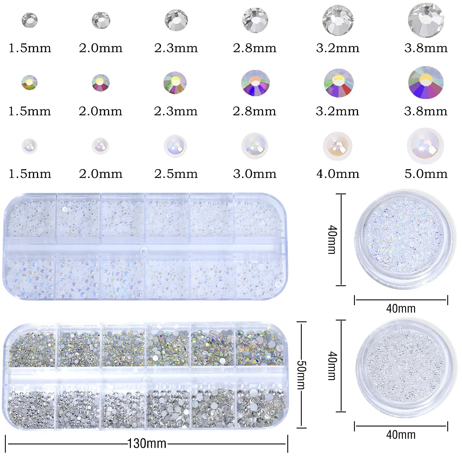 Стразы и жемчуг для ногтей HNUIX 4 шт, кристаллы, стразы, искусственные бриллианты, жемчуг для ногтей, 3D украшения для ногтей, с восковым карандашом и пинцетом, фото №2