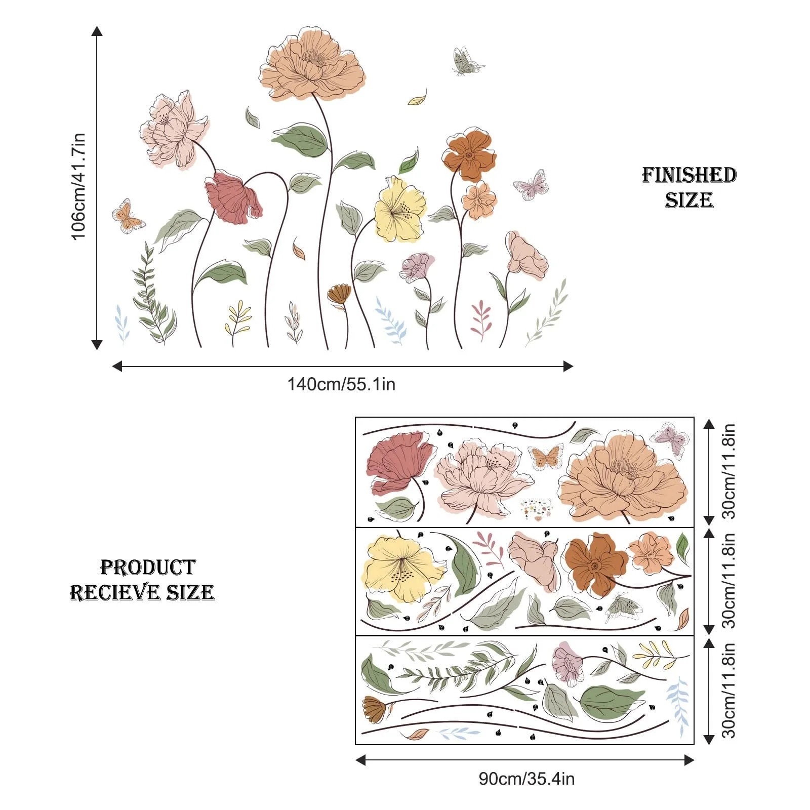 Наклейка на стіну Supzone Boho Flower Wild Flowers Plants Grass, фото №6