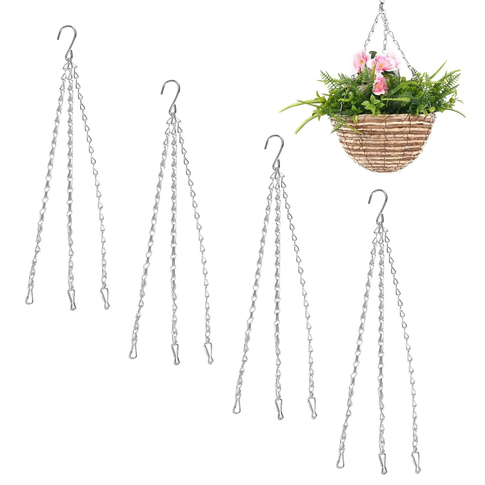 Ланцюжки для підвісних кошиків 4 шт. Метал 3-точкові 40 см Чорний, фото №1