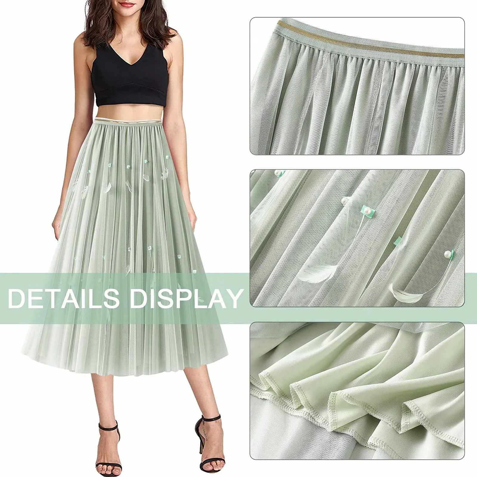 Спідниця з тюлю FEOYA довга жіноча елегантна з високою талією ретро, фото №6