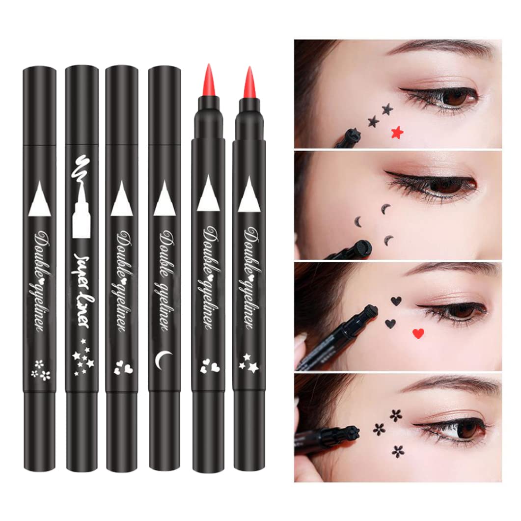 Підводка для очей 2 в 1 з подвійною головкою тканинна водостійка рідка косметичний інструмент чорний серце, фото №7