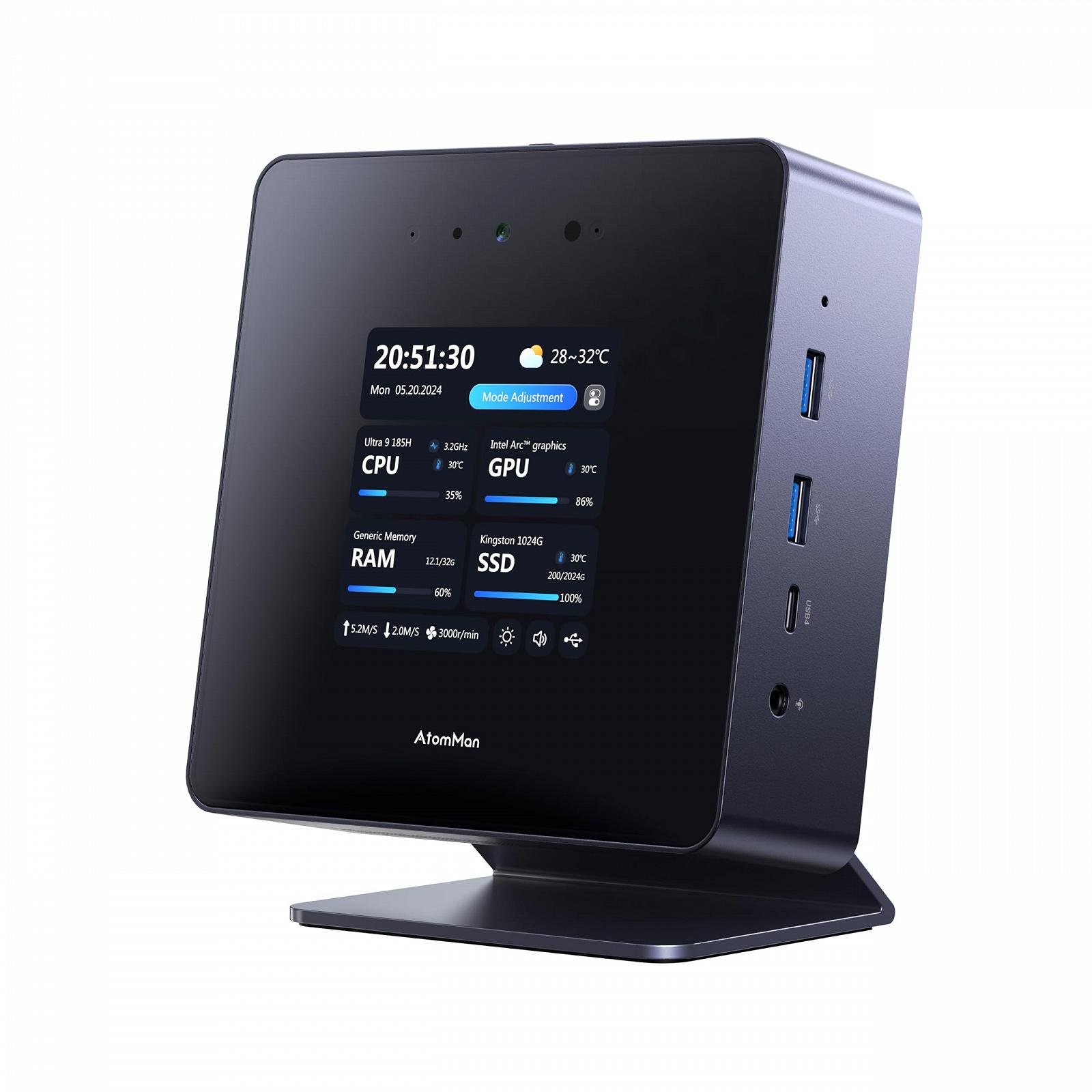 Мини ПК AtomMan X7 Ti Intel Core Ultra 9 185H 32GB DDR5 1TB SSD 1080P Камера RJ45 5Gbps × 2 Wi-Fi 7 Bluetooth 5.4 HDMI 2.1 FRL DP 2.0 USB4×2.4x USB A OCulink 4X, фото №2