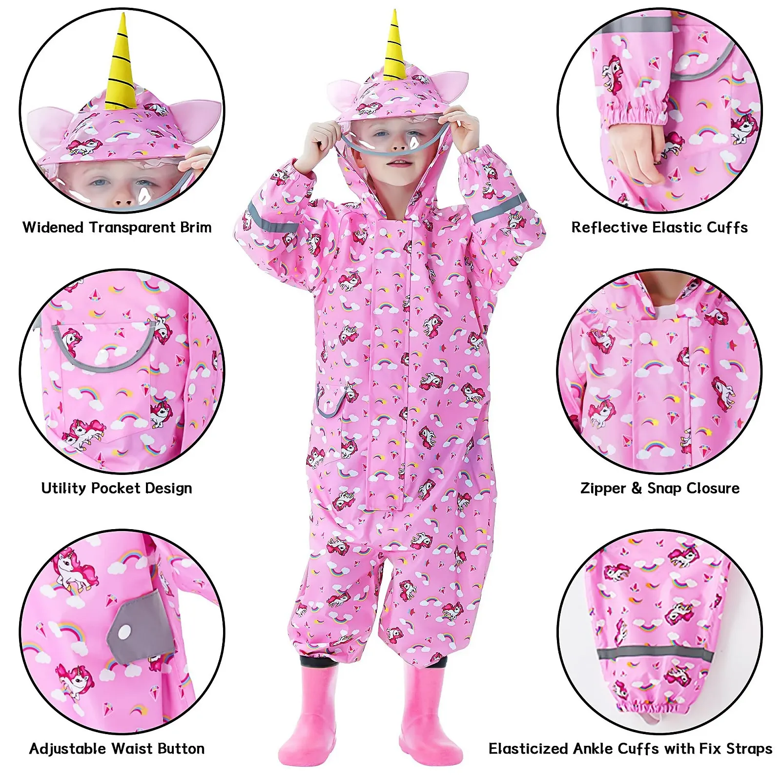 Дощовик Дитячий для дівчаток, дихаючий, водонепроникний, з капюшоном, фото №4