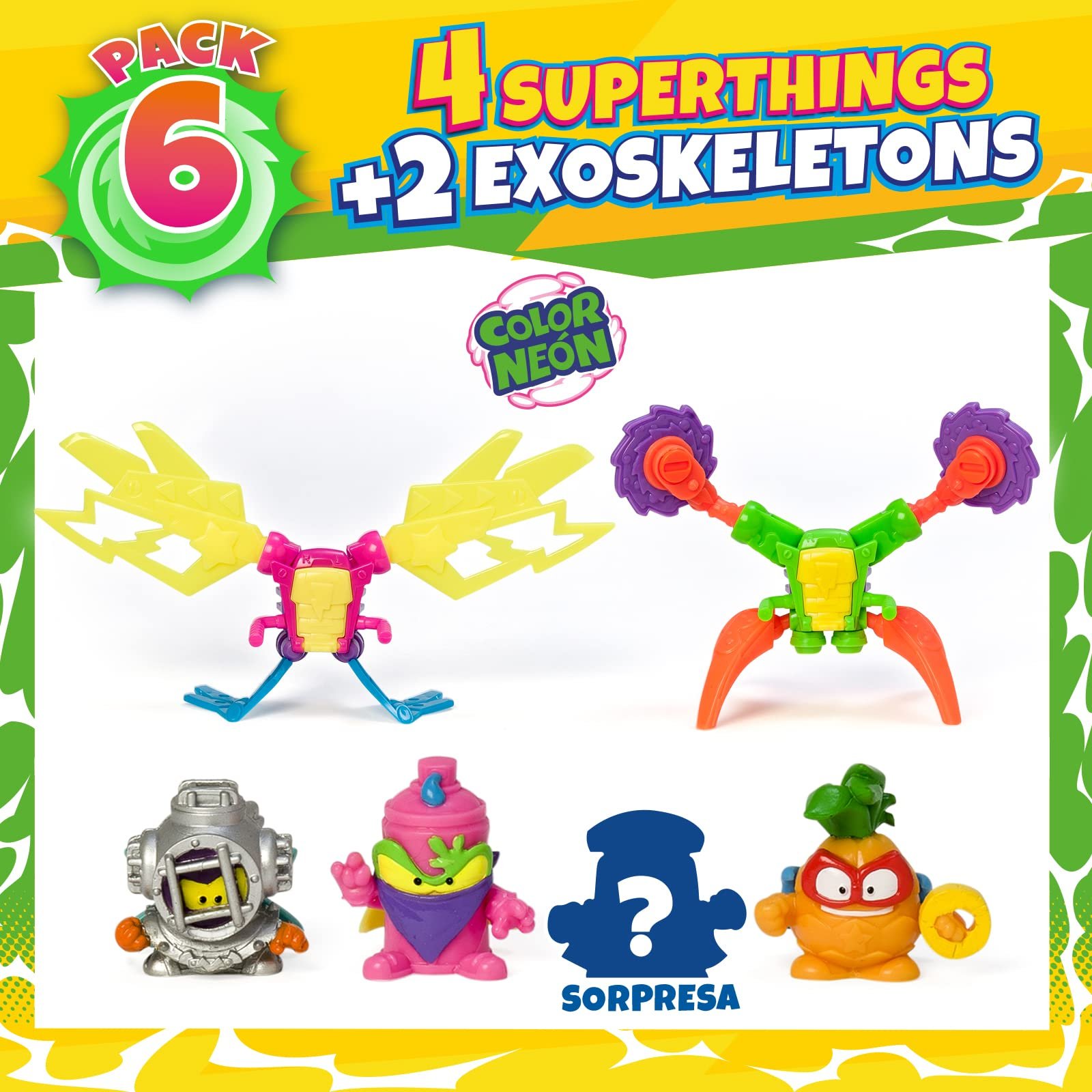 Фигурки Superthings Neon Power, серия 6, 6 штук, включая 4 Superthings (1 Капитан Серебро) и 2 экзоскелета, разноцветные, 6/6 штук, фото №2