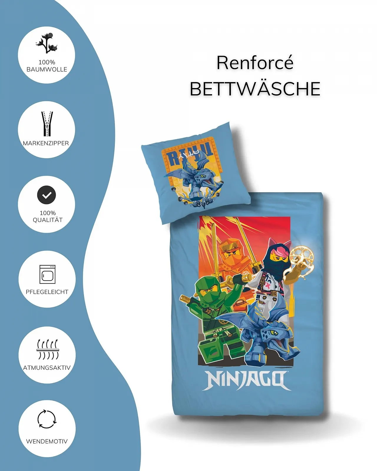 Постельное белье детское Lego Ninjago Rise of the Dragons 100% Хлопок 135 x 200 см, фото №3