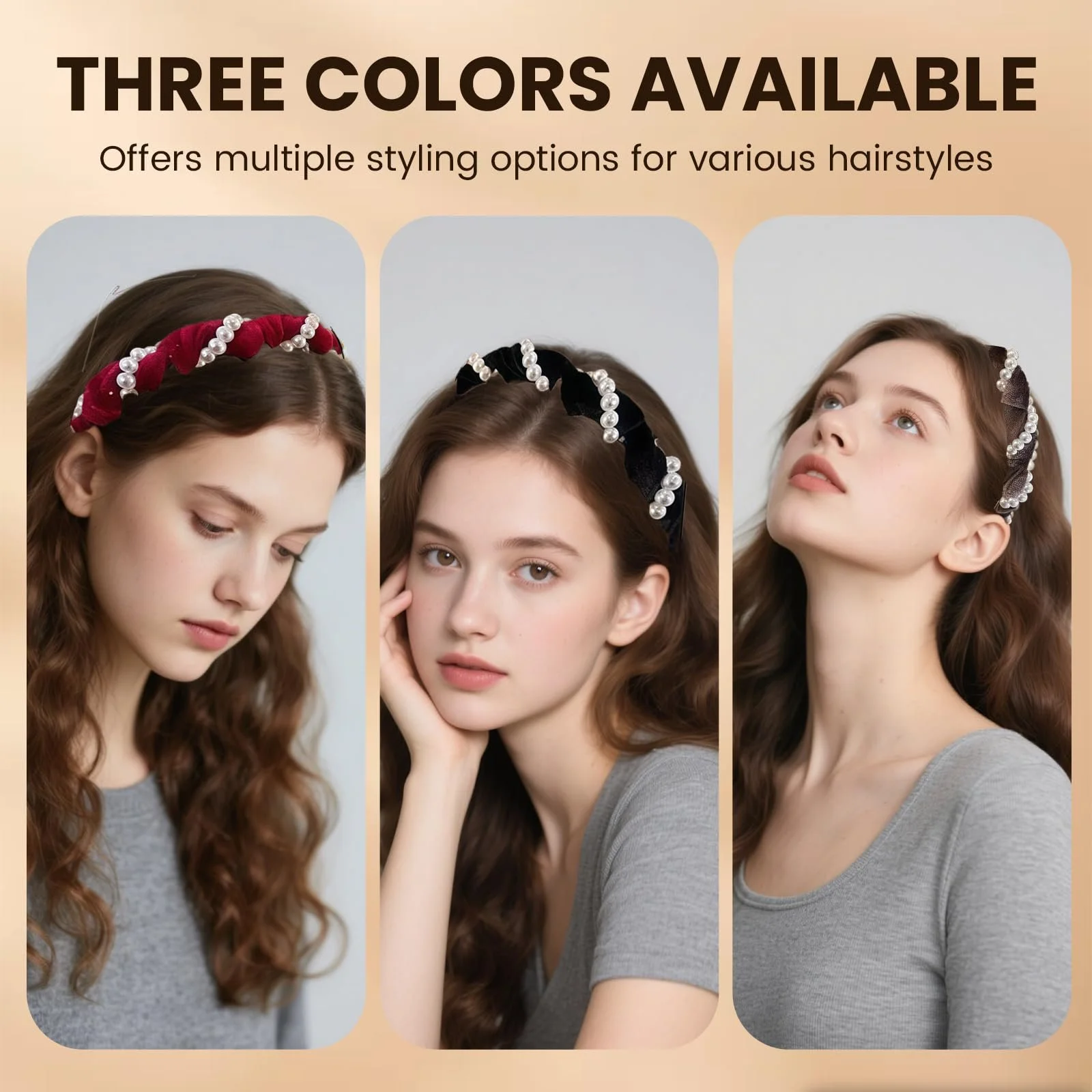 Винтажный набор жемчужных обручей 3 шт, фото №2