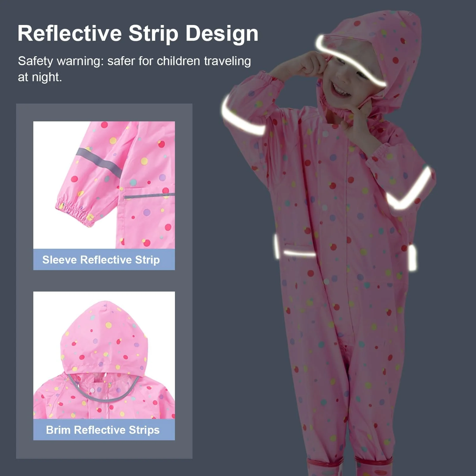 Детский дождевой костюм Дождевики для девочек и мальчиков Слитная дождевая одежда Водонепроницаемые дождевые куртки для малышей Дождевой комбинезон Легкий дождевик с капюшоном с принтами 1-10 лет, фото №4