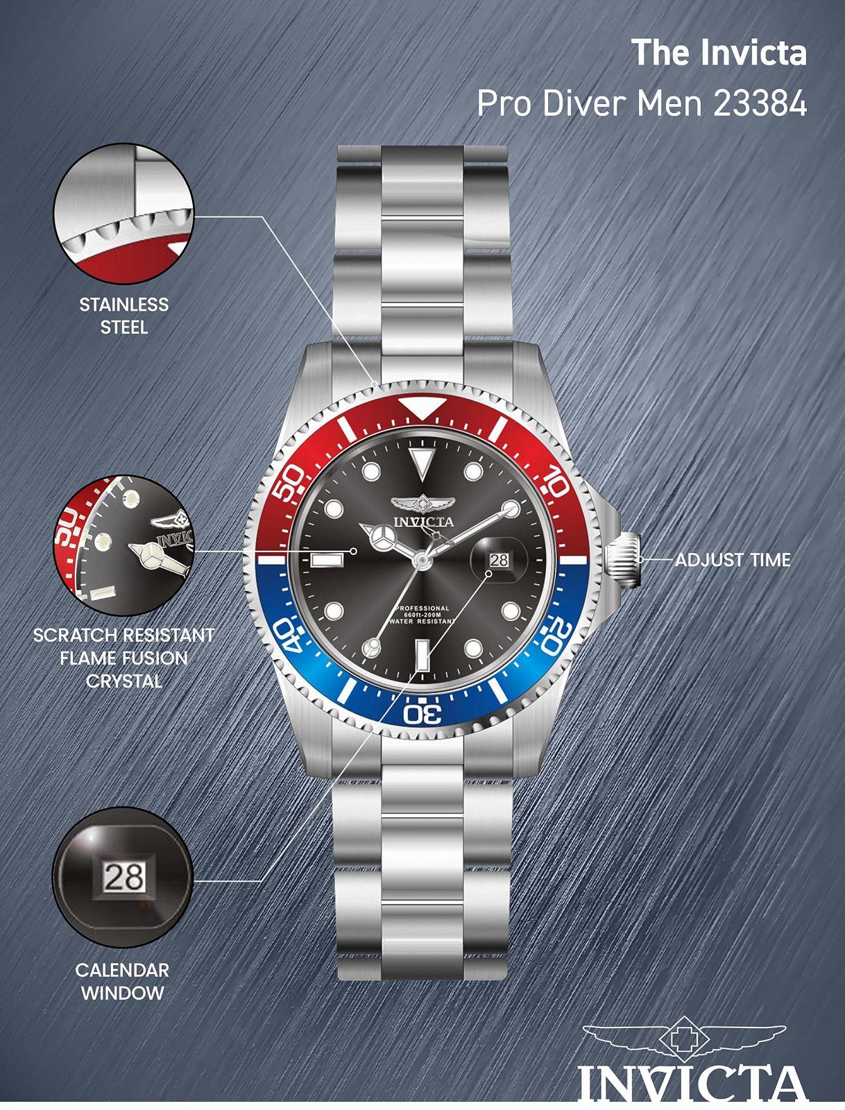 Кварцевые часы для мужчин из нержавеющей стали Invicta Pro Diver - 43 мм, фото №4
