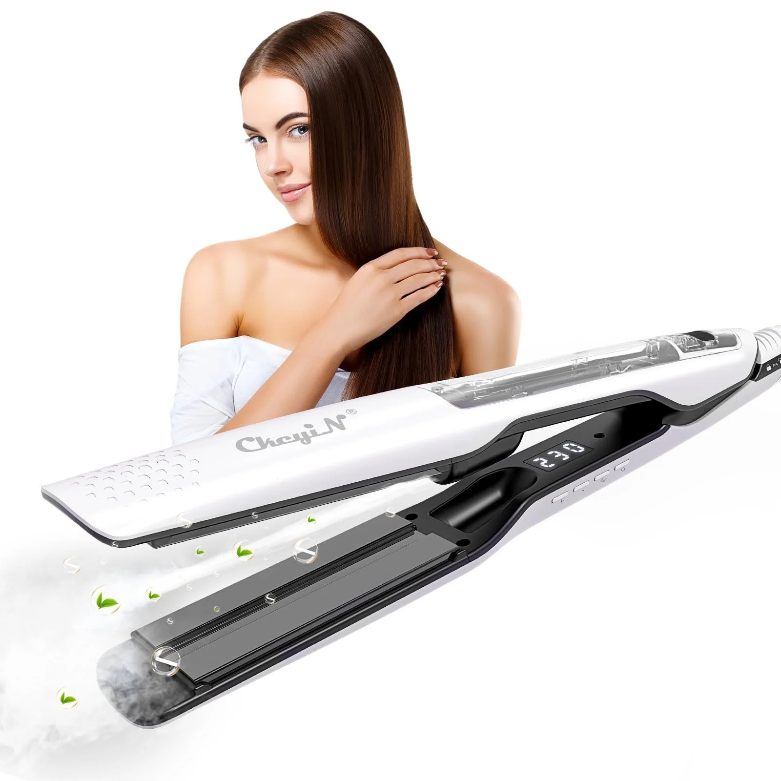 Паровой выпрямитель CkeyiN Professional Steam Ceramic 2-in-1 PTC Negative Ion 30s 100-230°C Белый, фото №10 Паровой выпрямитель CkeyiN Professional Steam Ceramic 2-in-1 PTC Negative Ion 30s 100-230°C Белый, фото №10