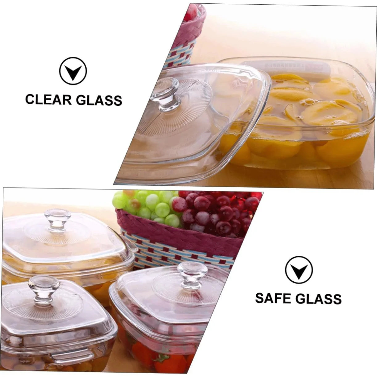 Миска VALICLUD из закаленного стекла с крышкой квадратная для микроволновой печи термостойкая, фото №9