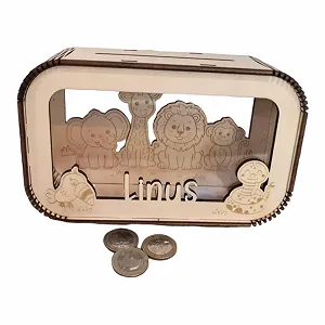 Скарбничка Safari Персоналізована Дерев'яна з тваринами - Фото 1