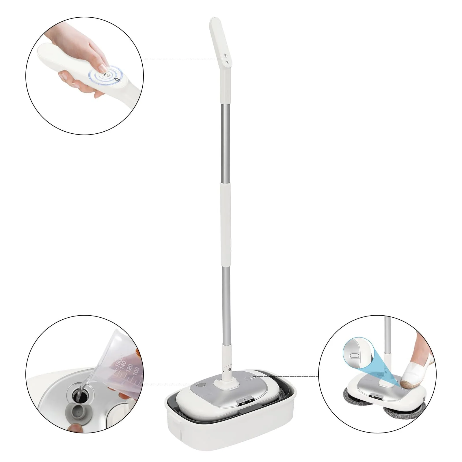 Електрична швабра акумуляторна з відром для чищення 40 Вт 2000 мАг 150 об/хв Срібляста, фото №5