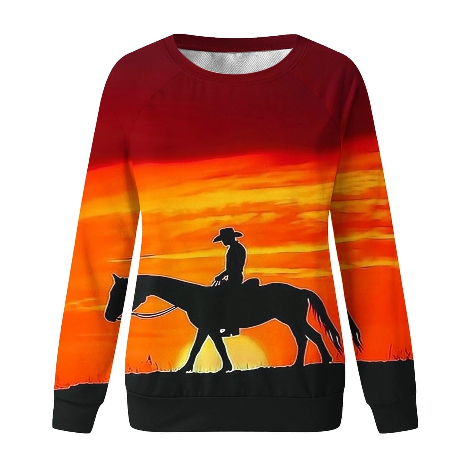Сорочка с длинными рукавами Komiseup Basic, круглый вырез, свободный свитер без капюшона, западный ковбойский принт, праздничная спортивная рубашка, модный топ с принтом лошади для девочки-подростка, уличная одежда 19, фото №4 Сорочка с длинными рукавами Komiseup Basic, круглый вырез, свободный свитер без капюшона, западный ковбойский принт, праздничная спортивная рубашка, модный топ с принтом лошади для девочки-подростка, уличная одежда 19, фото №4