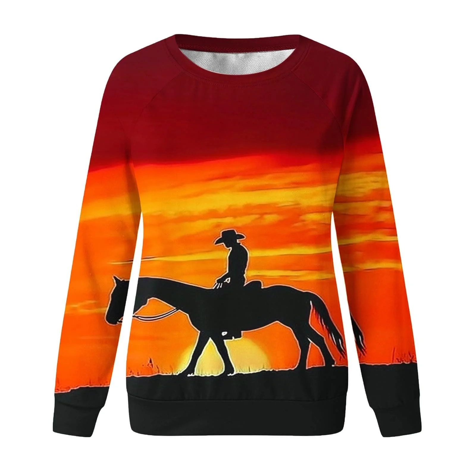 Сорочка с длинными рукавами Komiseup Basic, круглый вырез, свободный свитер без капюшона, западный ковбойский принт, праздничная спортивная рубашка, модный топ с принтом лошади для девочки-подростка, уличная одежда 19, фото №4