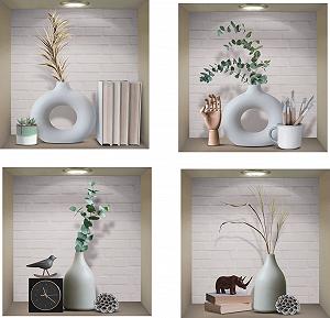 Наклейки на стіну Pack of 4 3D Vase Green Plants Вінілові Знімні Білий та Зелений - Фото 1