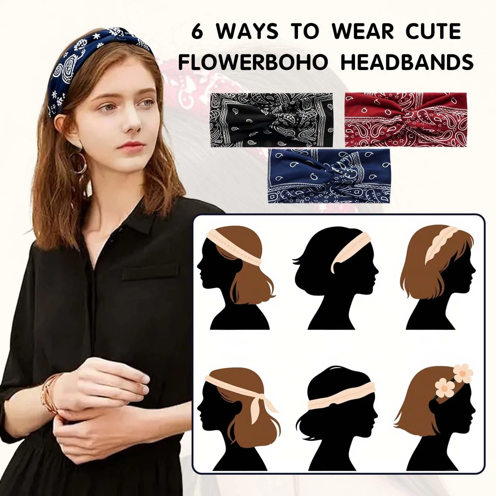 Пов'язка на голову Boho Xanthelle, набір 3 шт., фото №4