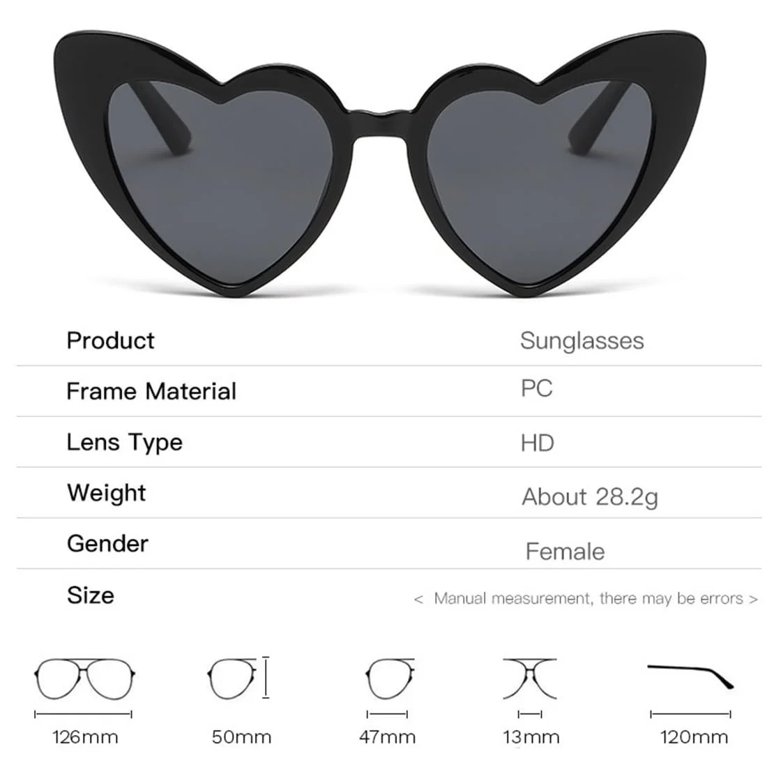 Солнцезащитные очки Сердце EIHI, 2 шт, UV400, черный, фото №2