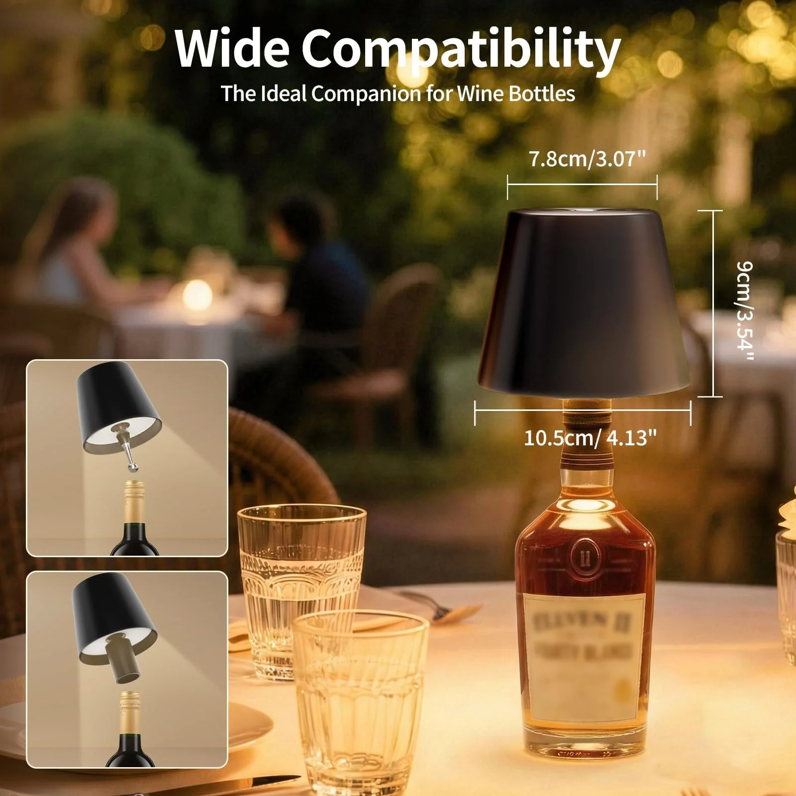 Настільна світлодіодна лампа для пляшок LED Bottle Lamp Wireless Battery IP54 Full Metal 5300 mAh, фото №4